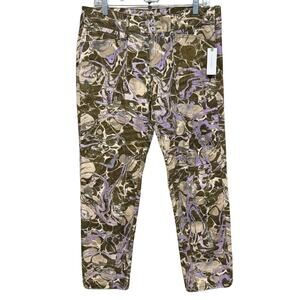 Pilcro Anthropologie THE WANDERER Jeans Women’s 29 Green Motif Metallic NEW